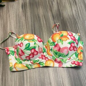 Betsey Johnson Colorful Fruit Print Bikini Top Size Medium. Pre-Owned